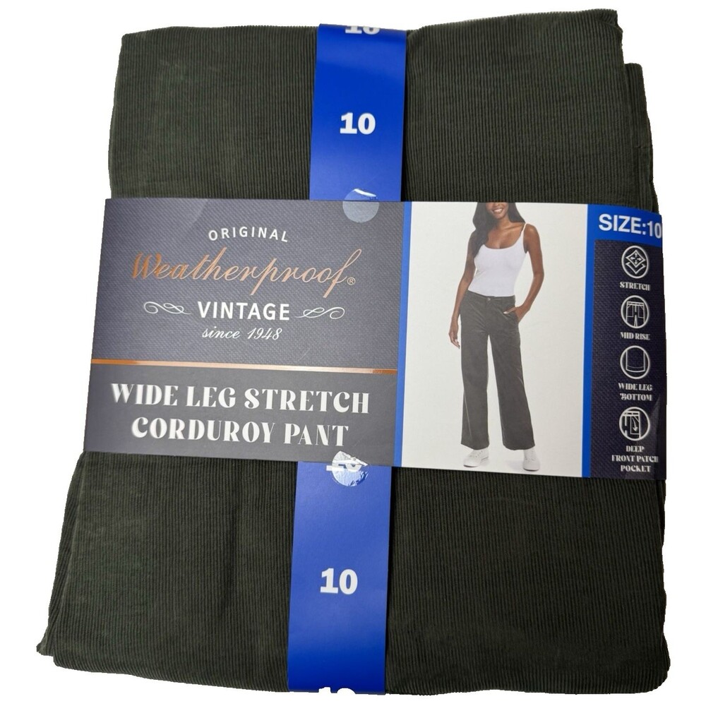 Weatherproof Vintage Womens Size 10 Olive Green Pants Corduroy Wide-Leg Stretch